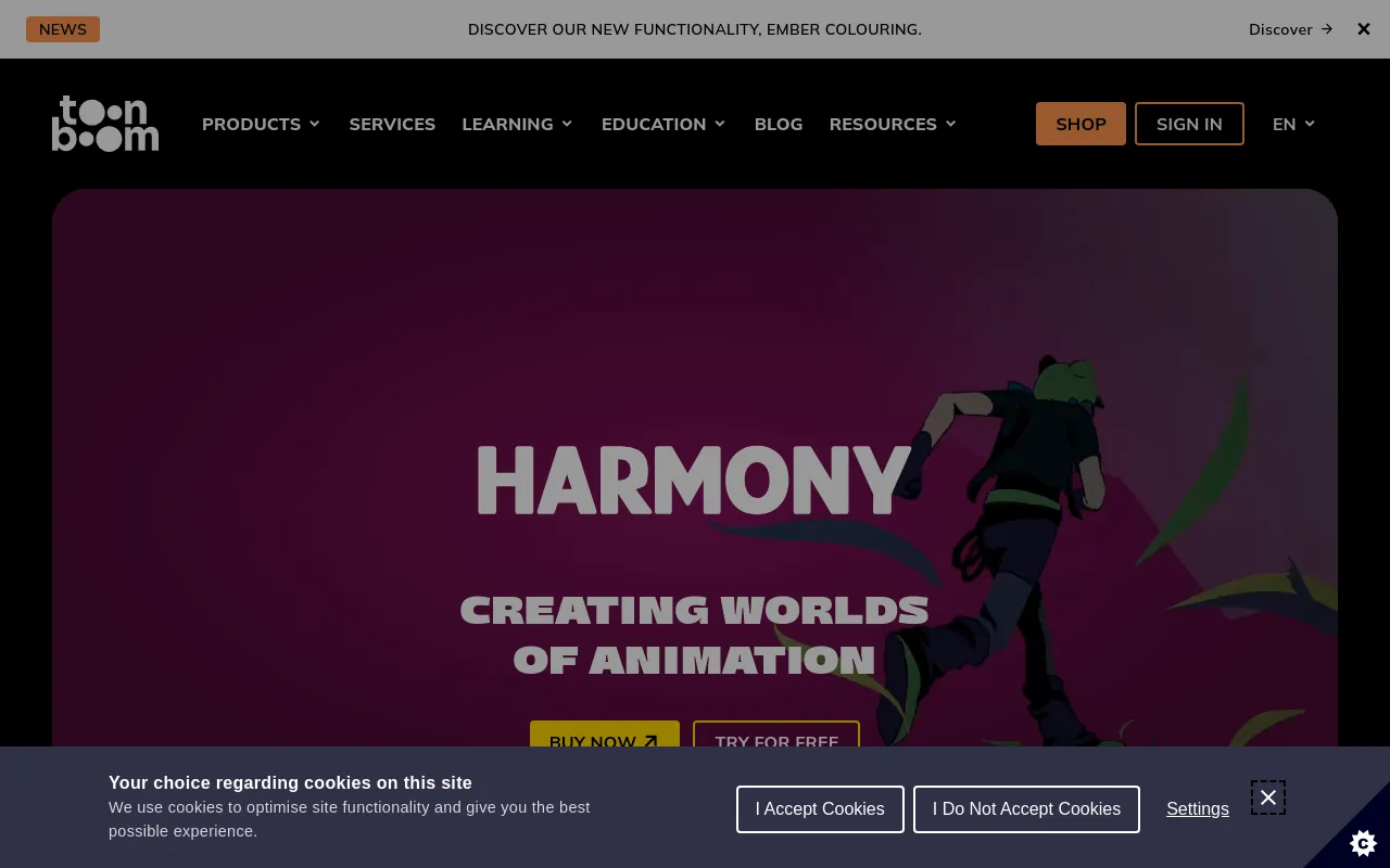 The Toon Boom Harmony homepage