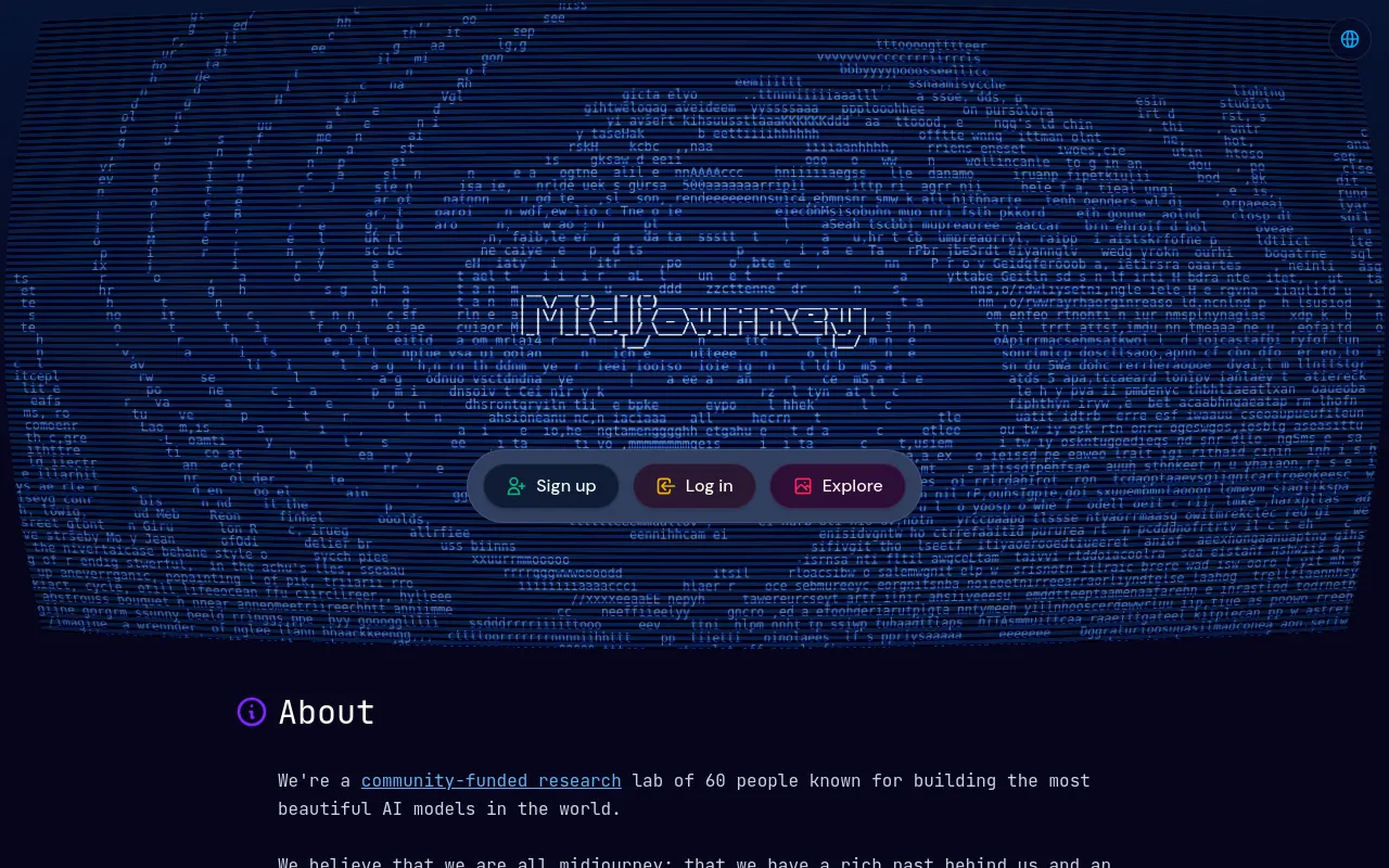 The Midjourney homepage