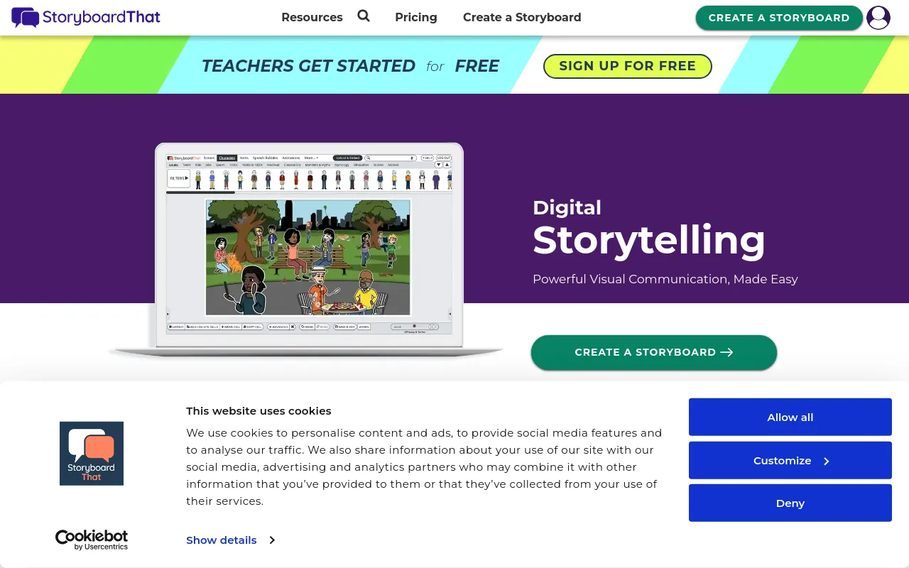 The Storyboard That homepage